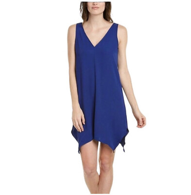 #ad AMANDA UPRICHARD Women Blue Mini Dress Medium Monty Blue Handkerchief Hem $79.90