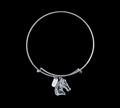 #ad Silver Horse Adjustable Wire Bracelet Pewter Steel Rhodium $16.00