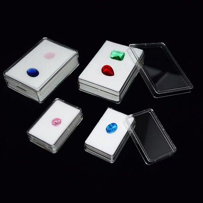 #ad 3 5PCS Loose Diamonds Clear Plastic Case Display Boxes Holder Stand amp; Sponge Pad AU $12.88