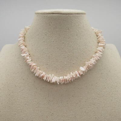 #ad Flat Shell Bead Necklace 16quot; Light Pink Ethnic Boho Beach Vacation Jewelry $10.39