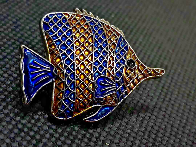 #ad Vintage Sea Life Tropical Fish Brooch Pin Multicolor Enamel Gold Tone $16.00