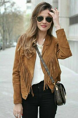 #ad Women Fringe Suede Leather Brown Stylish Native American Jacket Coat Cowgirl $104.99