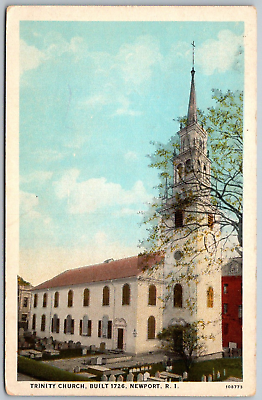 #ad Newport Rhode Island 1920 30s Postcard Trinity Church Graveyard $3.99