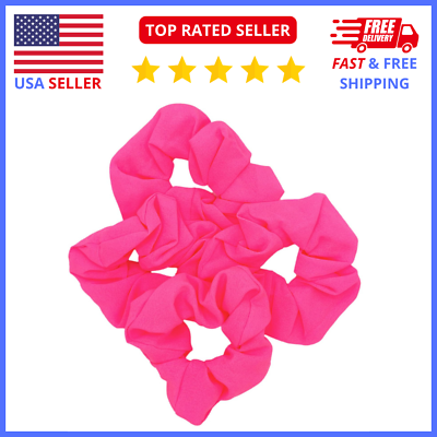#ad Neon Pink Scrunchies 4 Pack 80s Hot Pink Retro Hair Accessories $7.44