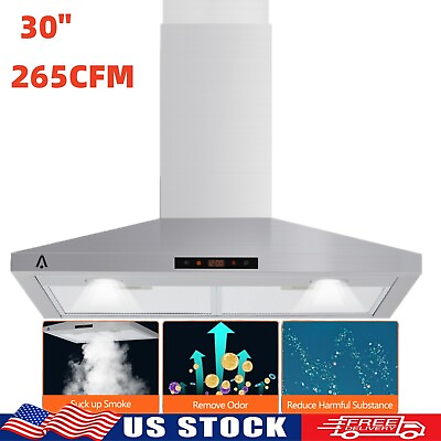 #ad 30quot; Stainless Steel Wall Mount Range Hood 265CFM Kitchen 3 Speed Vent Button LED $210.20