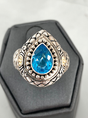 #ad 18K Gold Blue Topaz Sterling Silver Bali Robert Manse Sterling Silver Ring 8.5 $118.99