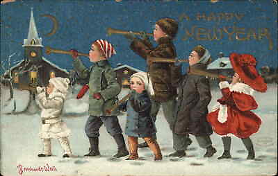 #ad Bernhardt Wall New Year Children Band Instruments c1910 Vintage Postcard $7.91