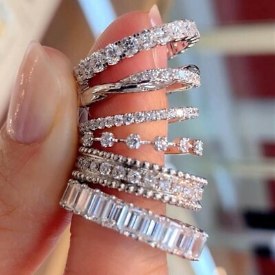 #ad Fashion Women 925 Silver Wedding Ring 6 Style Cubic Zircon Jewelry Sz 6 10 C $2.84