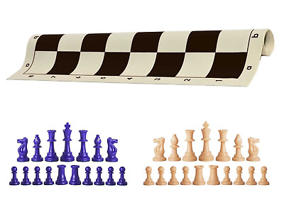 #ad Royal amp; Natural Chess Pieces 20quot; Black Vinyl Board Single Weight Chess Set $22.95