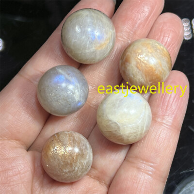 #ad 5pcs Natural Moonstone Carved Sphere quartz crystal ball Reiki Healing 17mm $12.81