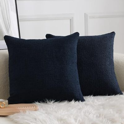 #ad Midnight Navy Comfy Teddy Textured Throw Pillow Covers for Bed and Couch 18... $31.31