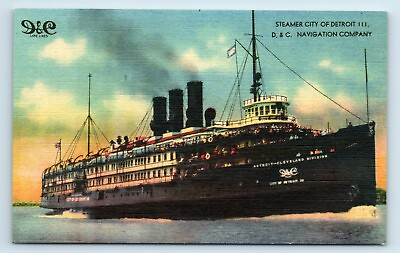 #ad Postcard Steamer City of Detroit III Damp;C Navigation Company linen X74 $5.98
