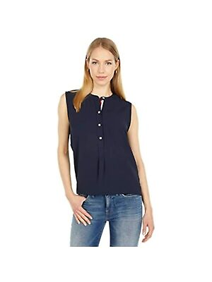 #ad TOMMY HILFIGER Womens Navy Pleated Buttoned Band collar Sleeveless Top XS $10.99