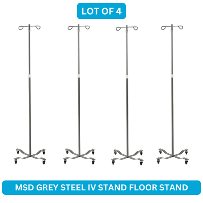 #ad New Lot of 4 MSD MS400E Medical IV Pole 2 Hooks 4 Legs Hammered Gray Steel $109.99