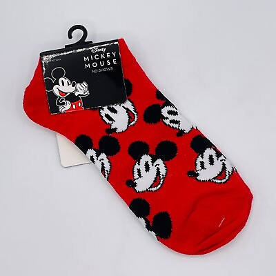 #ad Disney Socks Mickey Mouse Women#x27;s Size 4 10 No Show Short Red Black White Teen $6.95