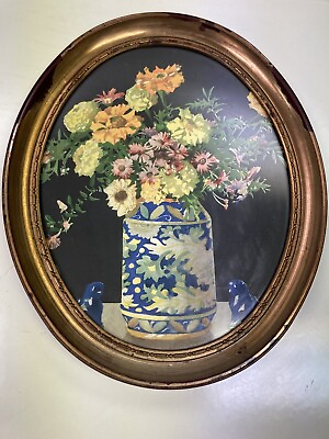 #ad Vintage Turner Wall Art Accessory Murphy Floral Oval Framed Prints Mid Century $29.00