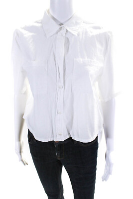 #ad Enza Costa Womens Button Front Short Sleeve Collared Shirt White Cotton Size 2 $34.01