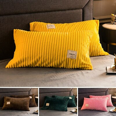 #ad Flannel Thicken Pillowcase Velvet Stripe Pillow Cover Super Soft And Winter Warm $59.19