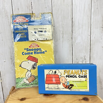 #ad Vintage Peanuts Snoopy 1965 Pencil Case Unopened Snoopy Book And Cassette Tape $19.99