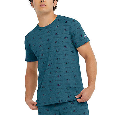 #ad Champion Mens Logo Print Shirt Sleeve T Shirt Nifty Turquoise Green Medium $10.35