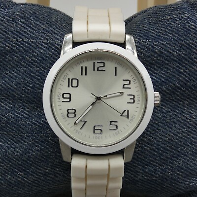 #ad FMD Ladies Watch FMDWS124 White Silicone Band Round 38 mm Case Silver Dial $5.99