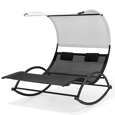 #ad Outdoor Double Chaise Lounge Chair Swing Rocking with Sun Shade amp; Wheels $229.99