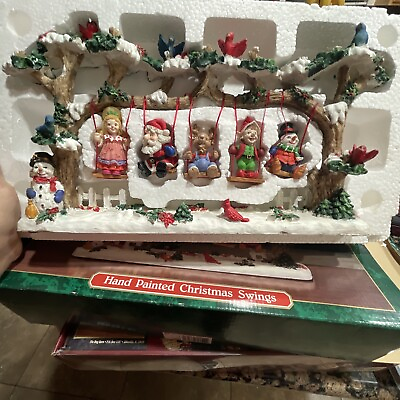 #ad Vintage Trim A Home Hand Painted Christmas Swings Angel Santa Elf Snowman Deer $49.99