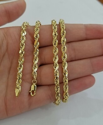 #ad Mens REAL 10k Yellow Gold Rope Chain Necklace Diamond Cuts 4mm 25quot; For Pendant $567.62
