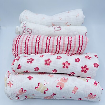 #ad Aden and Anais Cotton Muslin Swaddle Baby Blankets Lot of 5 Heart Floral Stripe $31.99