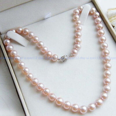 #ad Beautiful 8mm Natural Pink South Sea Shell Pearl Round Beads Necklace 18quot; $3.69