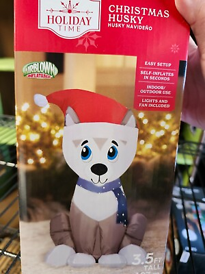 #ad Holiday Time 2023 Christmas Husky Dog With Santa Hat Airblown Inflatable 3.5#x27; $35.00