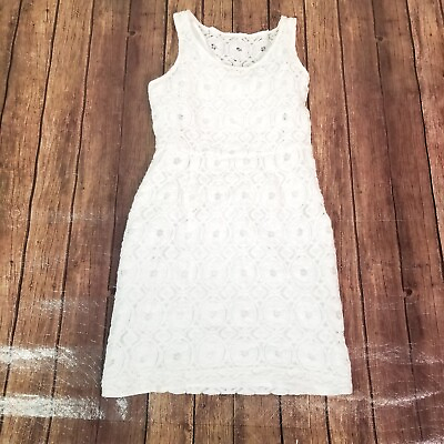 #ad Banana Republic Womens Dress 6 White Lace Sheath Sleeveless Lined Pullover $8.75