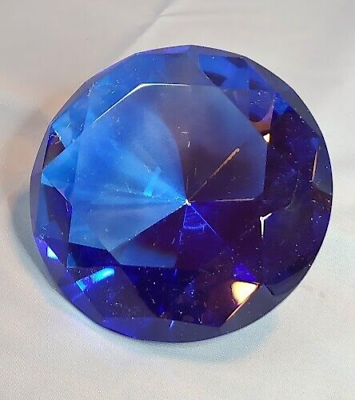 #ad Sapphire Gemstone Jewelers Paperweight Blue Brilliant Diamond Cut Flashed Glass $10.23