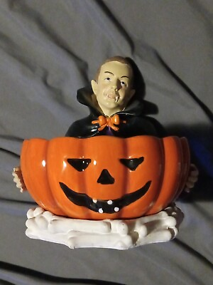 #ad Happy Halloween spooky fun time Vampire bones and Jack o lantern candy dish $49.00