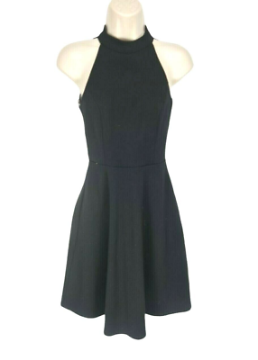 #ad AQUA Black Lace Back Neck Mini Fit amp; Flare Dress Hight Neck Women Size S Stretch $14.39