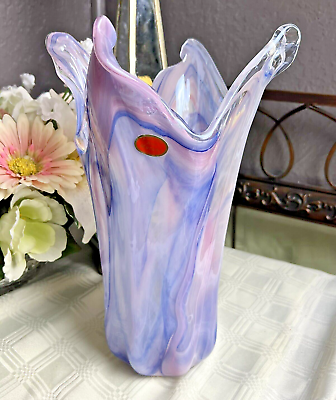 #ad Purple Swirl Murano Vase With Sticker 12 Inches Tall $50.00