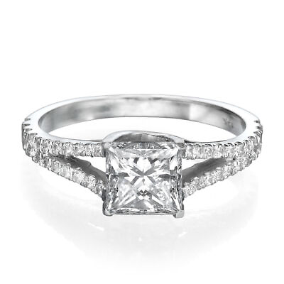 #ad 0.80 CT Ladies Princess Cut Diamond Engagement Ring 14K White Gold D SI1 $1012.23