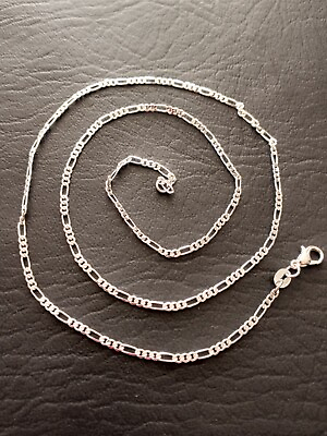#ad SHARP SHINY 925 SILVER PLATED MEN#x27;S WOMEN#x27;S FIGARO CHAIN NECKLACE 2mm 20quot; $5.24