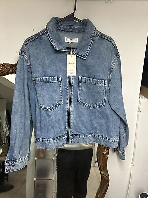 #ad MANGO Cropped jean jacket womens 2xl $35.00