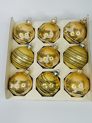 #ad Vintage Pyramid Gold Reindeer Stencil Glitter Striped Mixed Christmas Ornaments $19.99