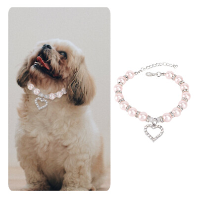 #ad Pet Necklace Crystal Heart Pandant Pet Cat Dog Necklace Bling Pearls Jewelry $9.86