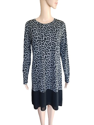 #ad Michael Kors Womens Leopard Print Midi Shift Dress Long Sleeved Size Small $18.99