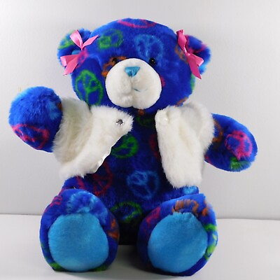 #ad BAB Build A Bear 16quot; Plush Teddy Bear Colorful Peace Signs Plush Stuffed Animal $24.99