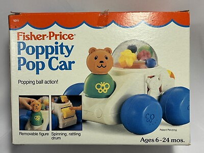 #ad Fisher Price Poppity Pop Car Popping Ball Car Vehicle w Figure Vintage 1987 Toy $24.95