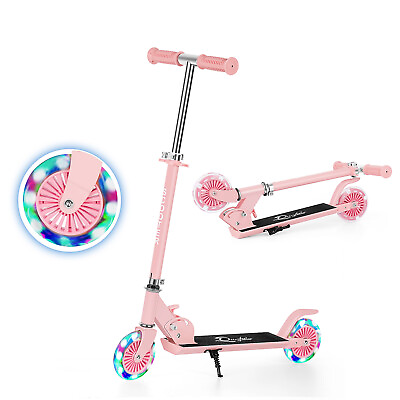#ad Foldable Kids Kick Scooters with Light up Wheels Adjustable Height for Girl Pink $35.99