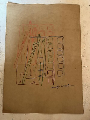 #ad Andy Warhol painting on paper handmade signed and stamped mixed media $58.00