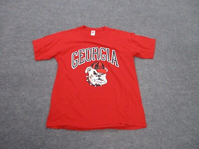 #ad Vintage Georgia Bulldogs Shirt Adult L Red Single Stitch Crew Neck 90s Logo Mens $29.95