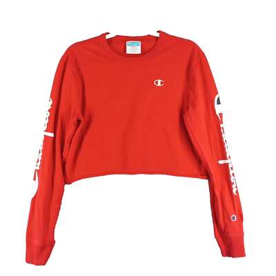 #ad CHAMPION Women Crop Top Sweatshirt Size SMALL 4 6 Red Cotton $14.70