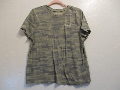 #ad Lucky Brand Womens Sz L Short Sleeve Crewneck T Shirt Camo Distressed Soft $14.44