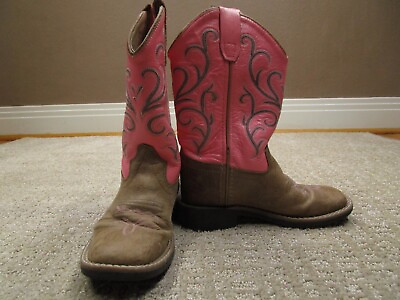 #ad Old West Boots Girls 12.5 Pink Leather Youth Western Kids Pull On Square Toe $24.95